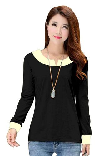 Designer Long Sleeve T-Shirt - Polyester Sizes S-XXL Black | Trendy Plain Style Perfect for College Girls