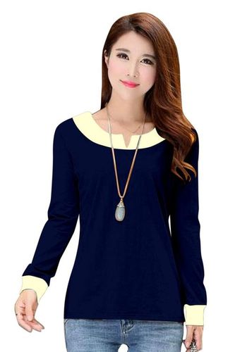 Designer T Shirt - Polyester, Sizes S-XXL | Long Sleeves, Blue Color, Trendy Style for Girls