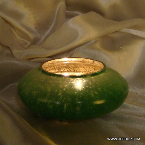 GREEN COLOR GLASS CANDLE HOLDER