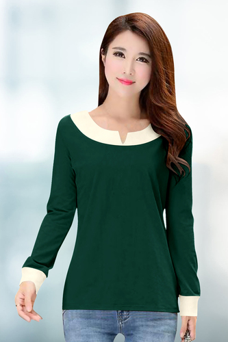 Ladies Plain T Shirt - Polyester, L, M, S, XL, XXL | Long Sleeves, Green Color, Casual Design for Trendy College Girls