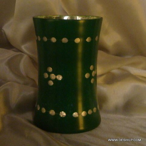 SILVER FINISH GREEN COLOR GLASS FLOWER VASE