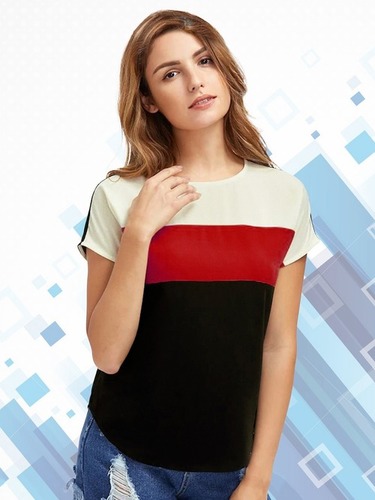 Designer Plain Round Neck T Shirt - Polyester, Sizes [S, M, L, XL, XXL], Colors Red and Black | Short Sleeves, Trendy Fashion for Girls