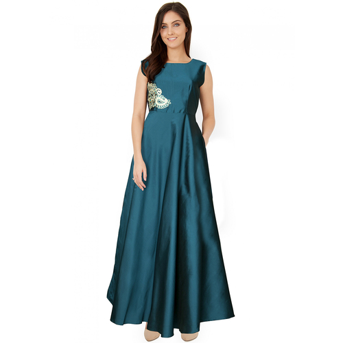 Exclusive Designer Evening Gown - Taffeta Material, Length 53-54 Inch | Classic Sleeveless Style, Washable, No Fade, All Season