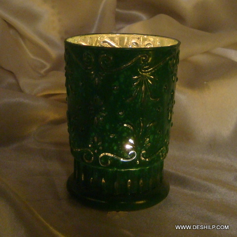 T LIGHT GLASS CANDLE HOLDER WITH SILVER FINISH