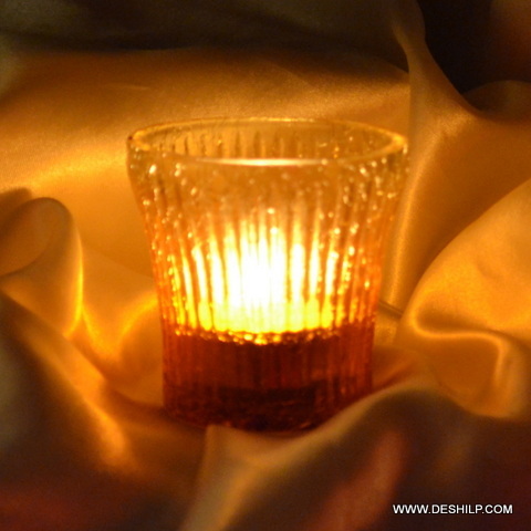 Golden colored Glass Candle Holder Handmade Votive
