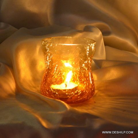 CRACK GLASS T LIGHT CANDLE HOLDER