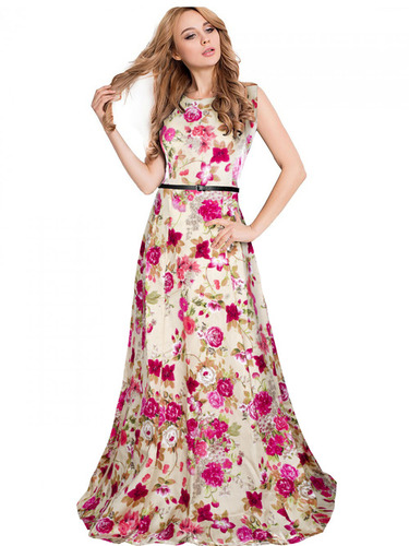 Exclusive Designer Blue Frock Suit - Satin Material, 58 Inch Length, Sleeveless, Available in Size S, M, L, XL, XXL | No Fade, Washable, All Season Wear, Printed Pattern