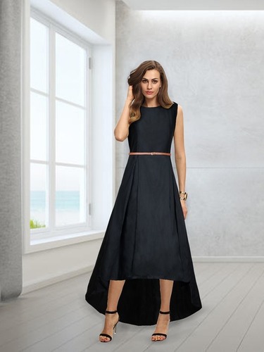 Exclusive Designer Black Crepe Long Gown - 54 Inch Length, Sleeveless Fit | No Fade, Washable, Perfect for All Seasons