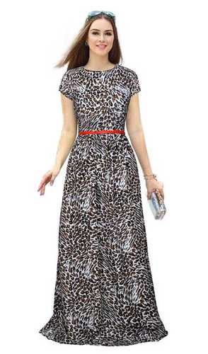 Exclusive Designer Frock Suit - Crepe, 55-56 Inch Length | Chiku Color, Sleeveless, Printed Pattern, No Fade, Washable, All Season