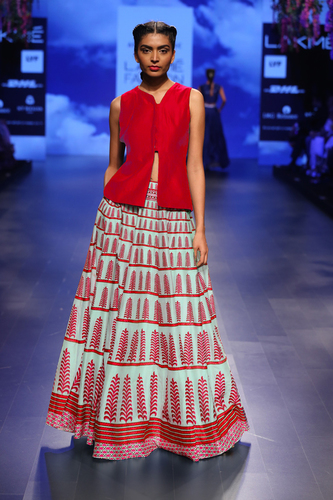 Exclusive Designer Silk Lahenga - Ethnic Style, Printed Red Fabric | Washable, No Fade, Customized Stitching