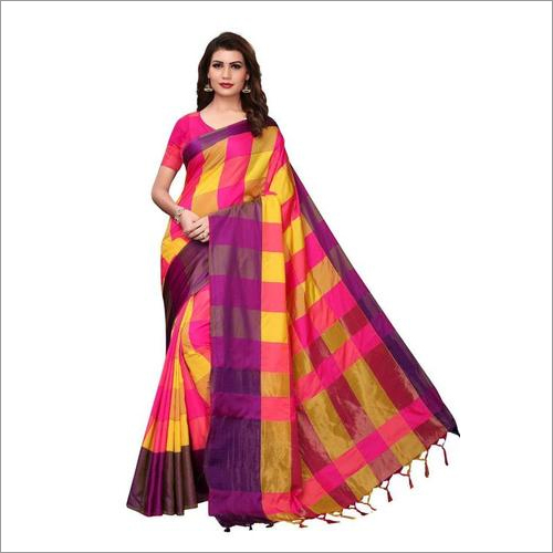 Shalimaar Check Printed Cotton Silk Saree