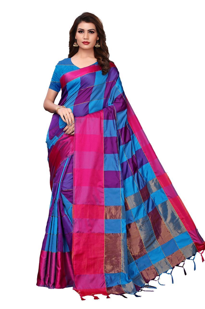 Shalimaar Check Printed Cotton Silk Saree
