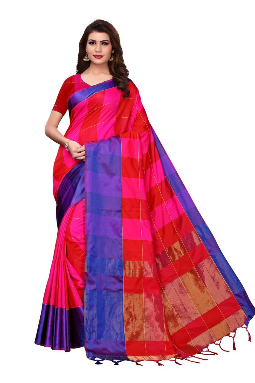 Shalimaar Check Printed Cotton Silk Saree