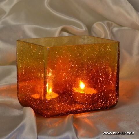 CRACK GLASS T LIGHT CANDLE HOLDER