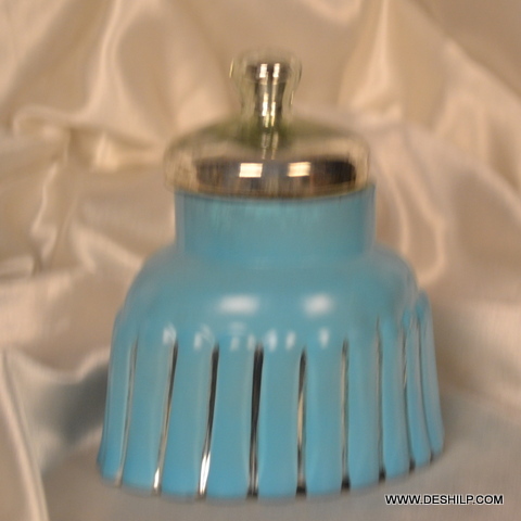 COLORFUL SILVER GLASS JAR WITH GLASS LID