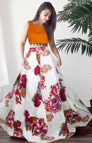 Orange Designer Ladies Lahengas