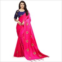 Roshani Embroidery Silk Saree - Chiffon, 5.5 Mtr Length, 0.8 Mtr Blouse | Cotton Silk, Zari Work, Embroidered Pattern, Colors: Orange, Red, Rani, Green, Yellow, Parrot