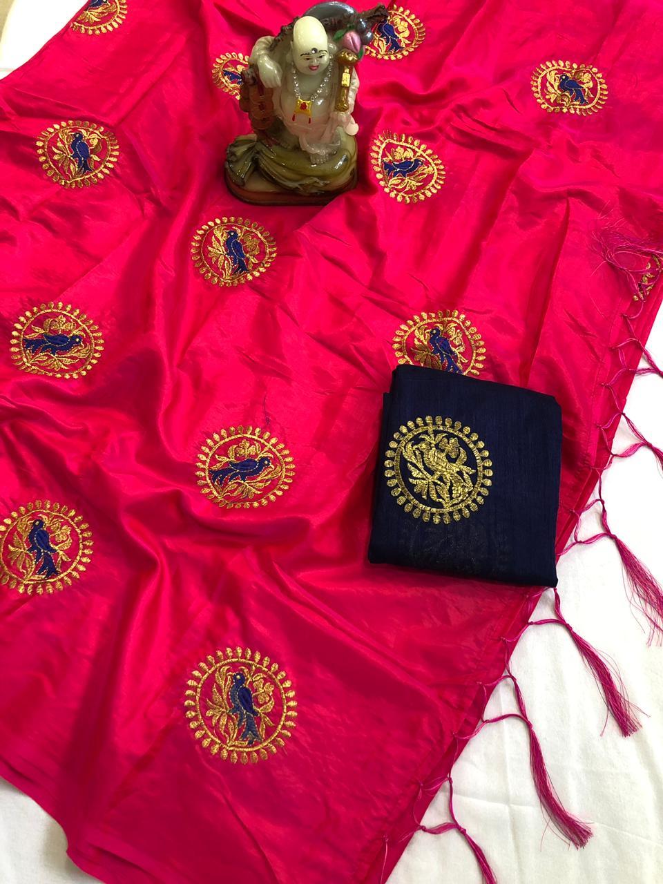 Roshani Embroidery Silk Saree