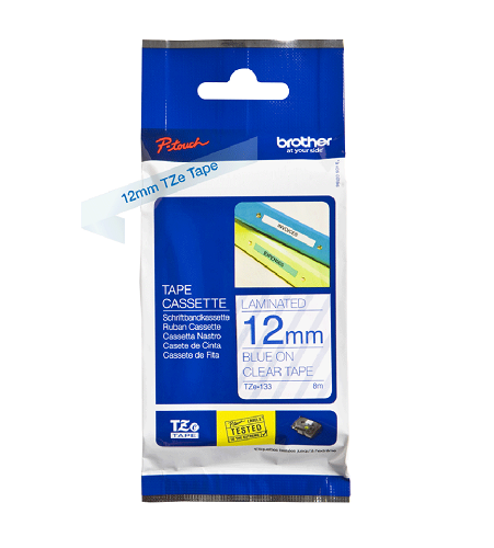 Brother Genuine Blue on Clear P-Touch Tape(TZe-133)