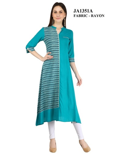 Blue Printed Rayon Kurti