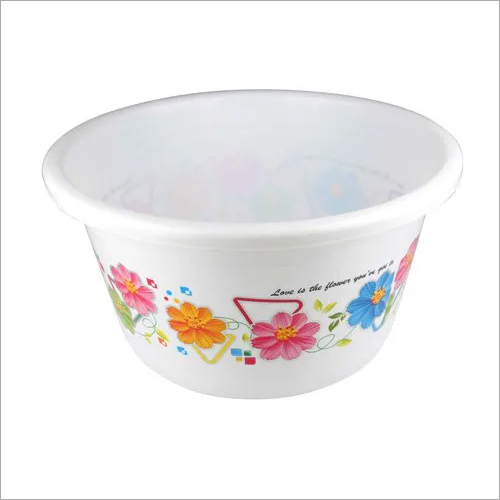 White Floral Print Plastic Tub