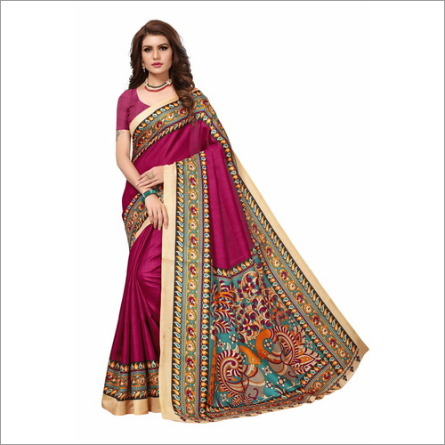 Big Peacock Printed Kalamkari silk Saree