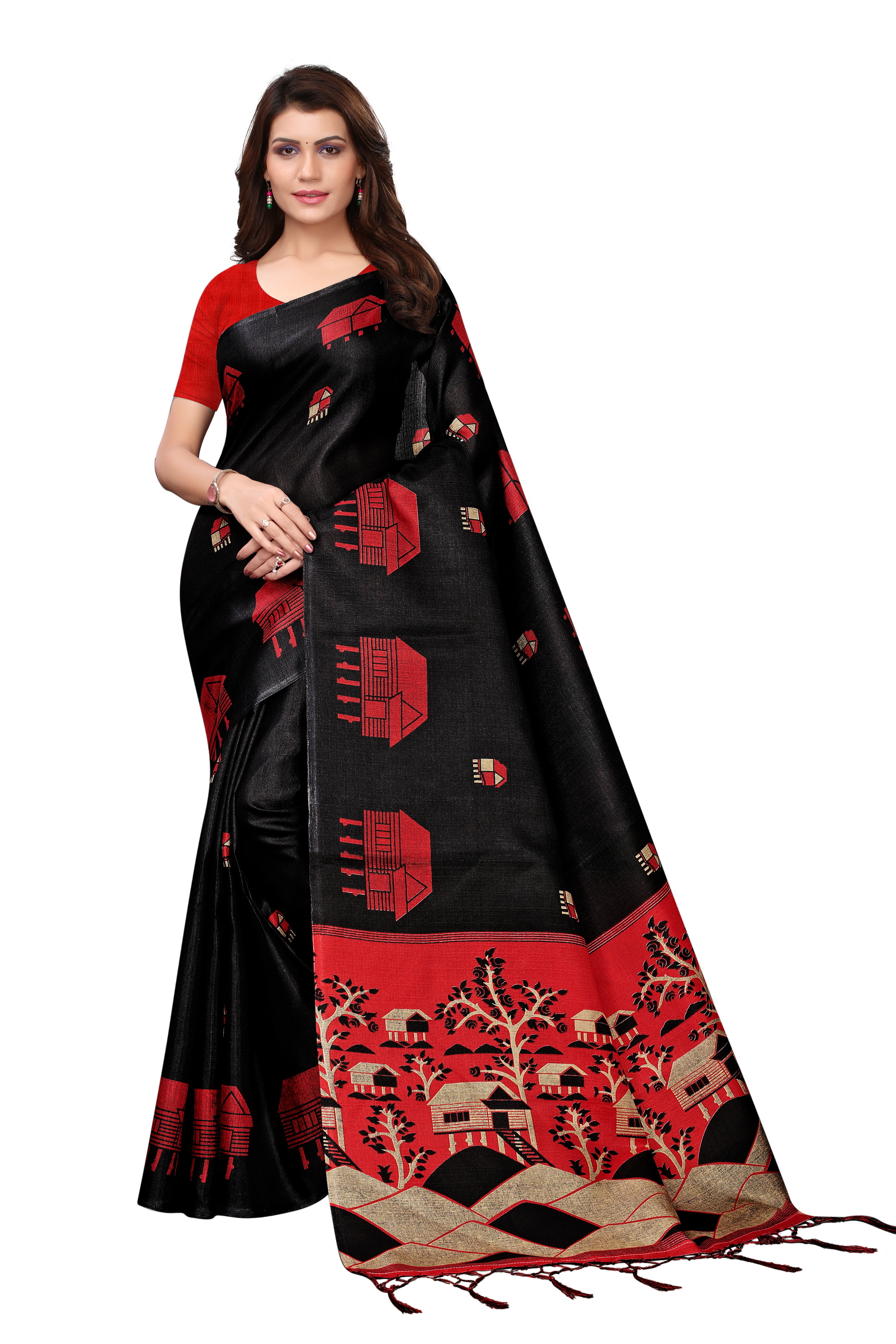 Farm house Kalamkari Silk Saree