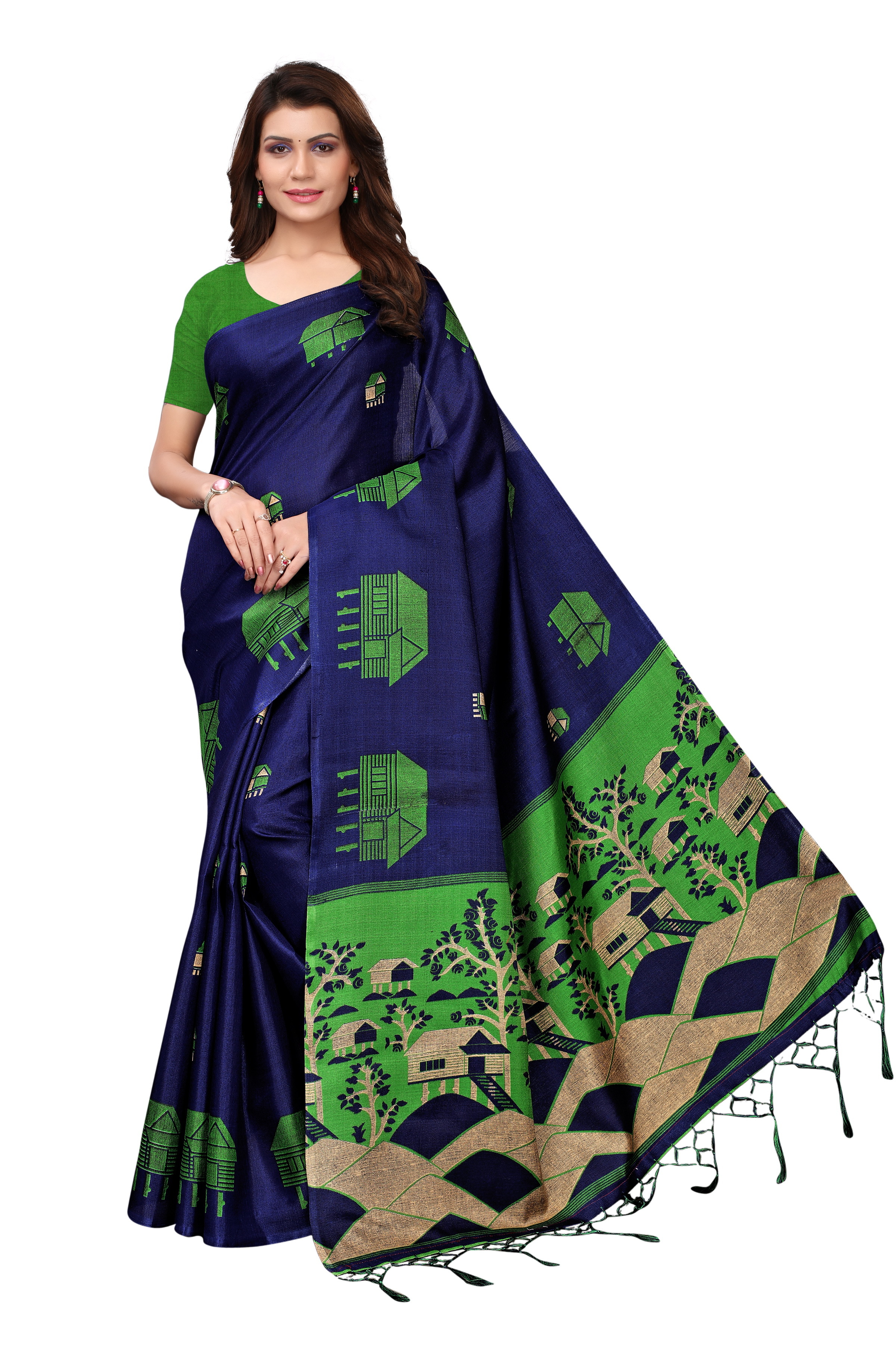 Farm house Kalamkari Silk Saree