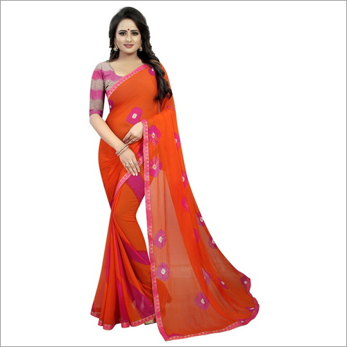 New Printed Bandhani Chiffon Saree