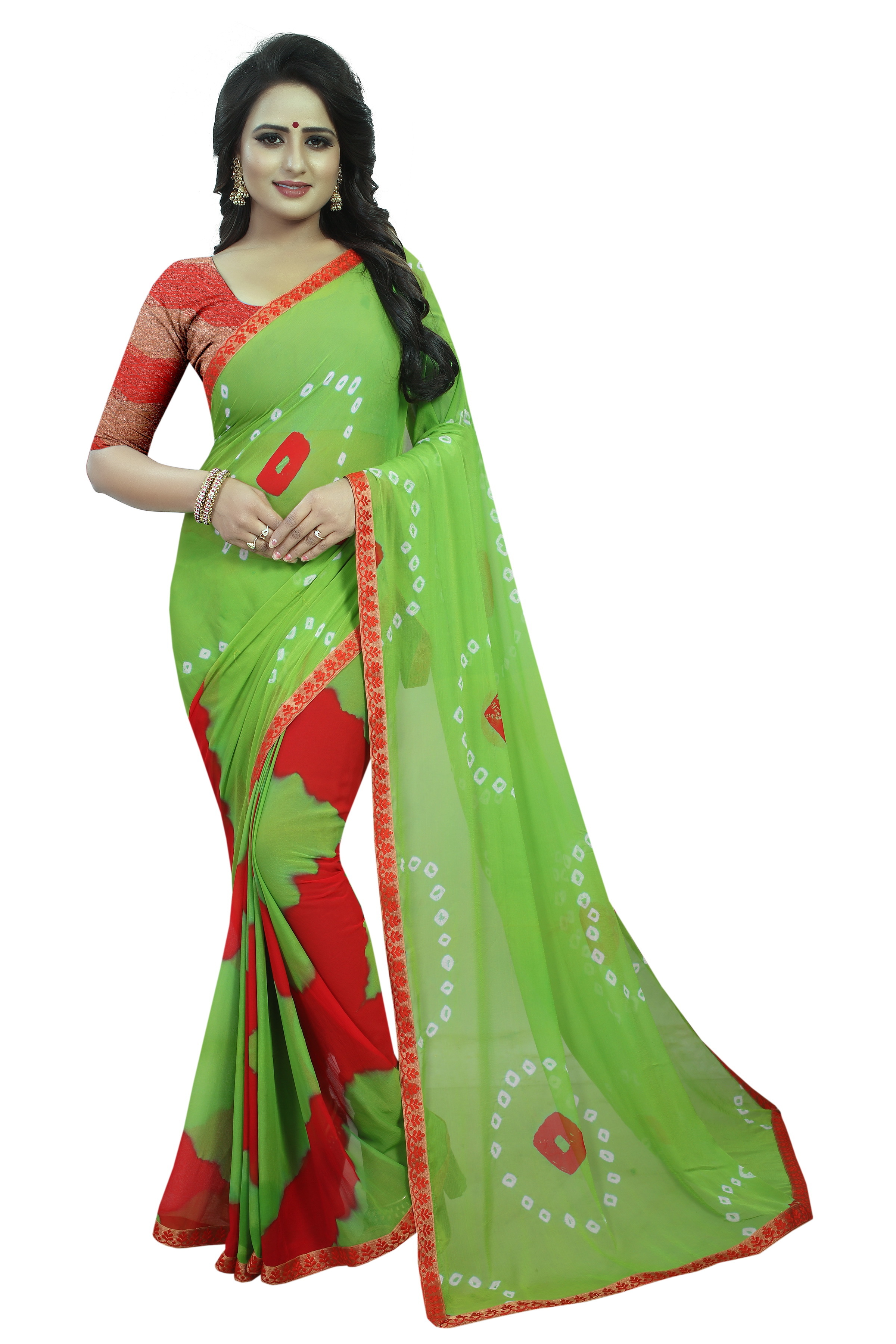New Printed Bandhani Chiffon Saree