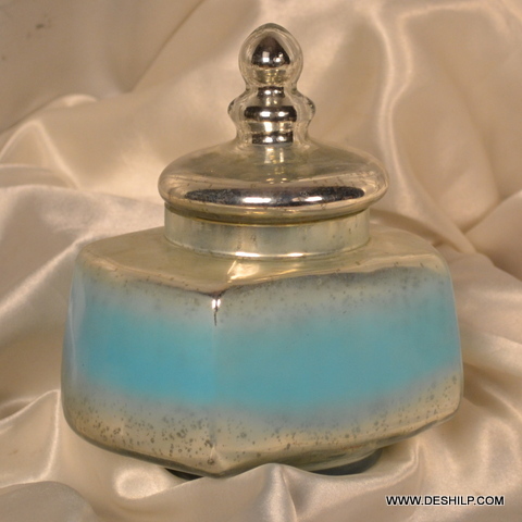COLOR SILVER GLASS JAR WITH LID
