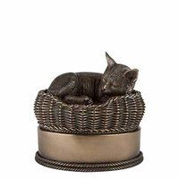 Angel Cat in Basket Cold Cast Bronze Finish Cremation Urn