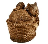 Angel Cat in Basket Cold Cast Bronze Finish Cremation Urn