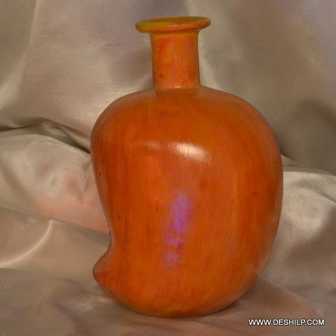 MANGO SHAPE DECORATED GLASS FLOWER VASE