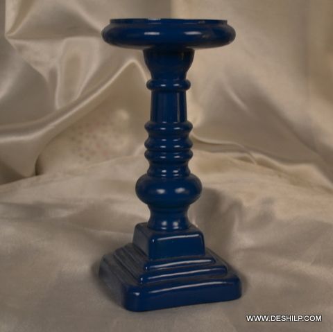 BLUE GLASS PILLAR CANDLE HOLDER