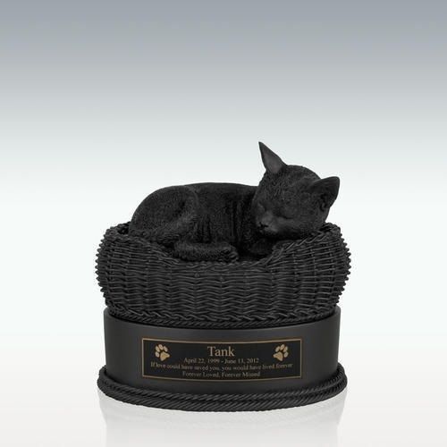 Enamel Black Cat In Basket Cremation Urn