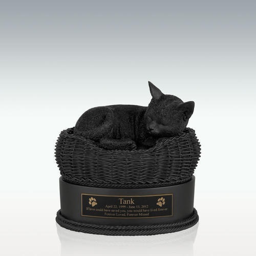 Black Cat in Basket Cremation Urn