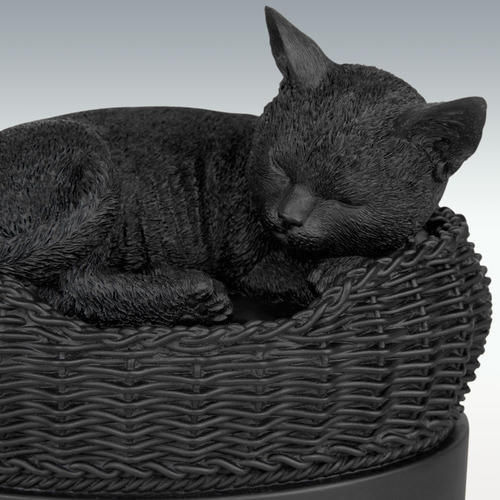 Black Cat in Basket Cremation Urn