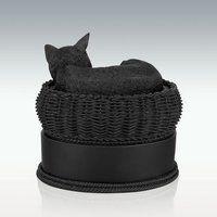 Black Cat in Basket Cremation Urn