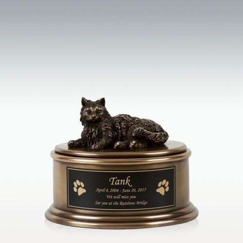 Long Hair Cat Figurine Cremation Urn Engravable