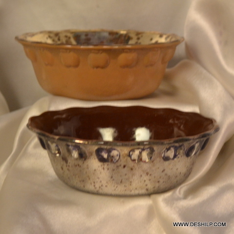 COLORFUL ANTIQUE SILVER GLASS BOWL