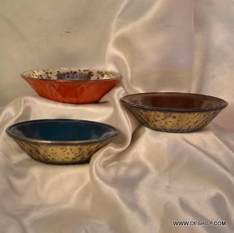 COLORFUL GLASS SILVER FINISH BOWLS