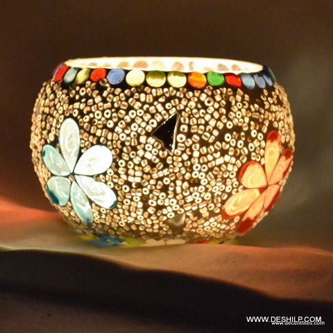 WHITE MOSAIC CANDLE HOLDER