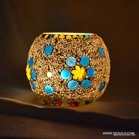 Beautiful Mosaic Glass Candle Holder