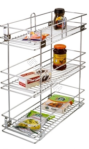 Three Shelf Pullout - Stainless Steel, Silver Color | Modern Design, Durable, Easy to Clean, Eco-Friendly, Washable, No Assembly Required