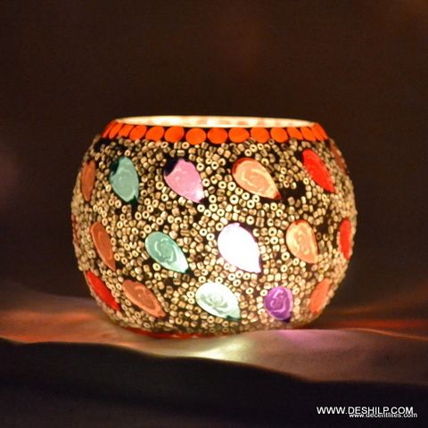 Mosaic Glass Candle Holder Handmade Votive