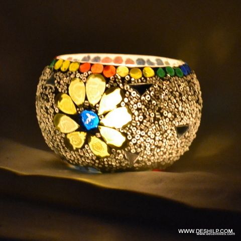 MOSAIC GLASS DECOR CANDLE HOLDER