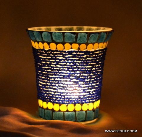 COLORFUL MOTI DESIGN GLASS CANDLE HOLDER