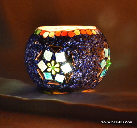SunsetRipple Glass Mosaic Tea Light Stand