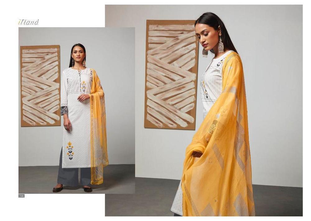 White And Yellow Cotton Digital Printed Suits